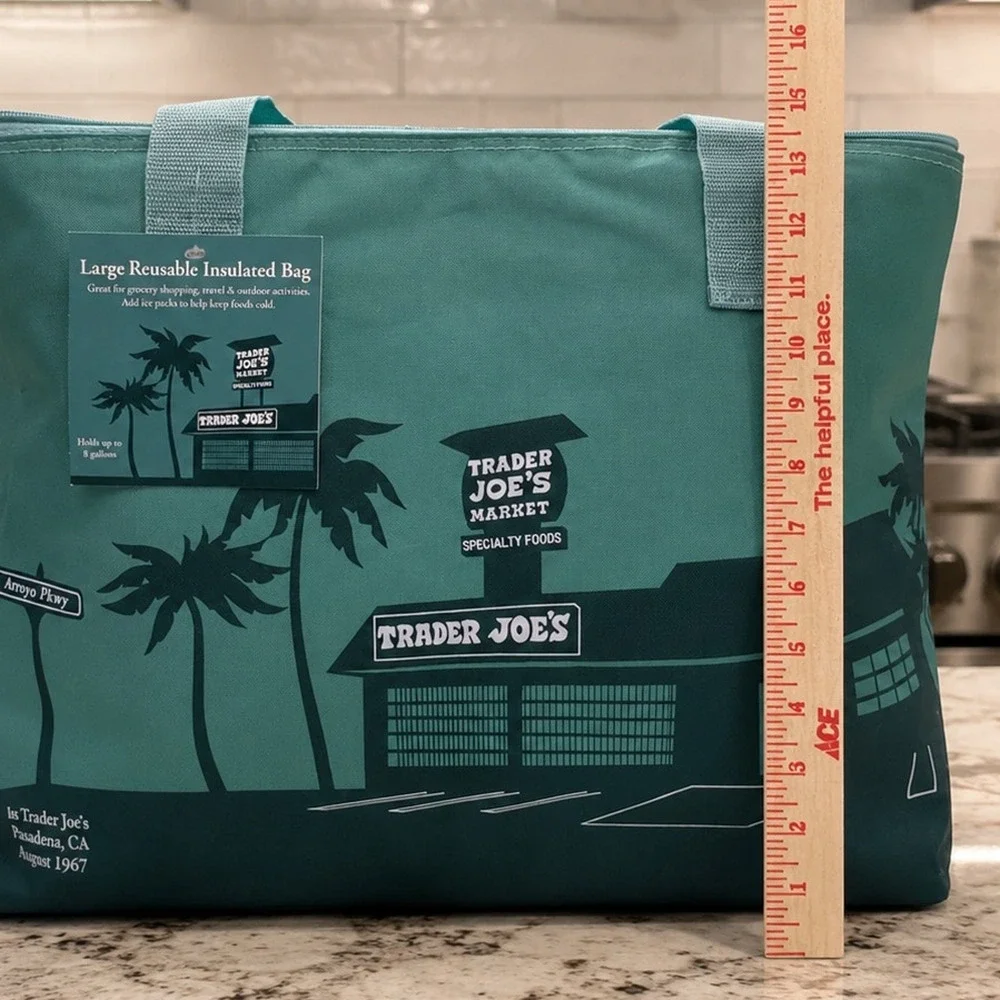 Trader Joe's Sage Green Insulated Tote Cooler Bag Reusable Grocery Shopping